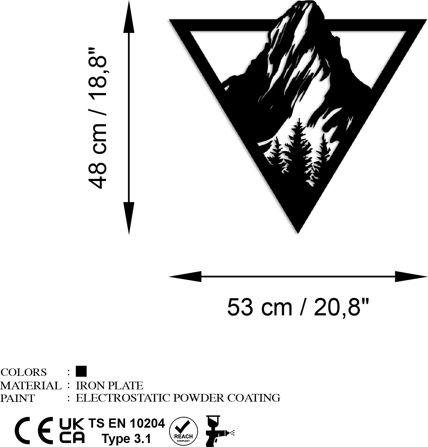 Aksesor dekorativ metalik për mur, Wallity, Matterhorn
