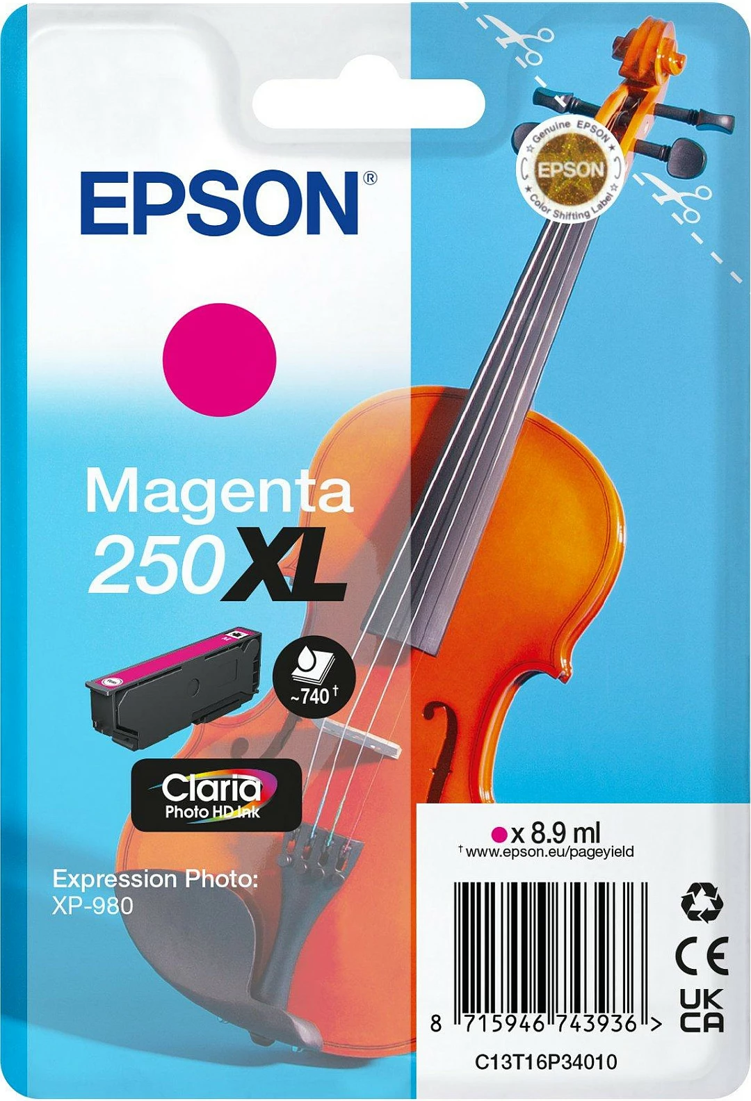 Tinte Epson 250XL Magenta, 8.9ml, për Expression Photo XP-980