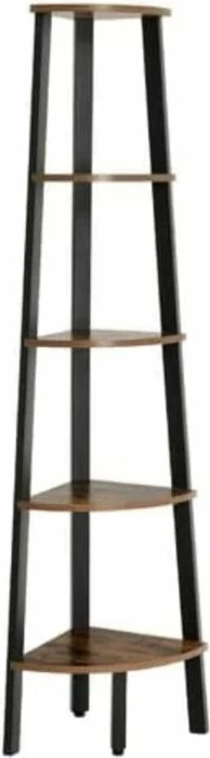 Raft këndi për libra VASAGLE LLS35X, 5 nivele, stil industrial, kornizë metalike, 34.5 x 34.5 x 159 cm, kafe rustike/zi