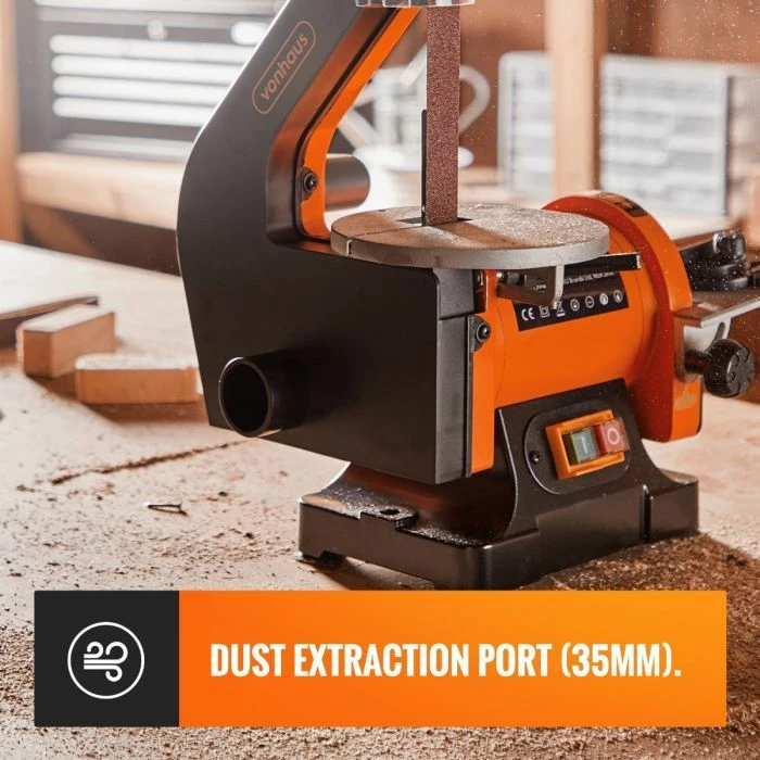 Makinë lëmimi stacionare me shirit & disk VONHAUS 3500219, 250W, shirit 25x760mm, disk 125mm, set 3 rripa + 3 disqe, portokalli/zi