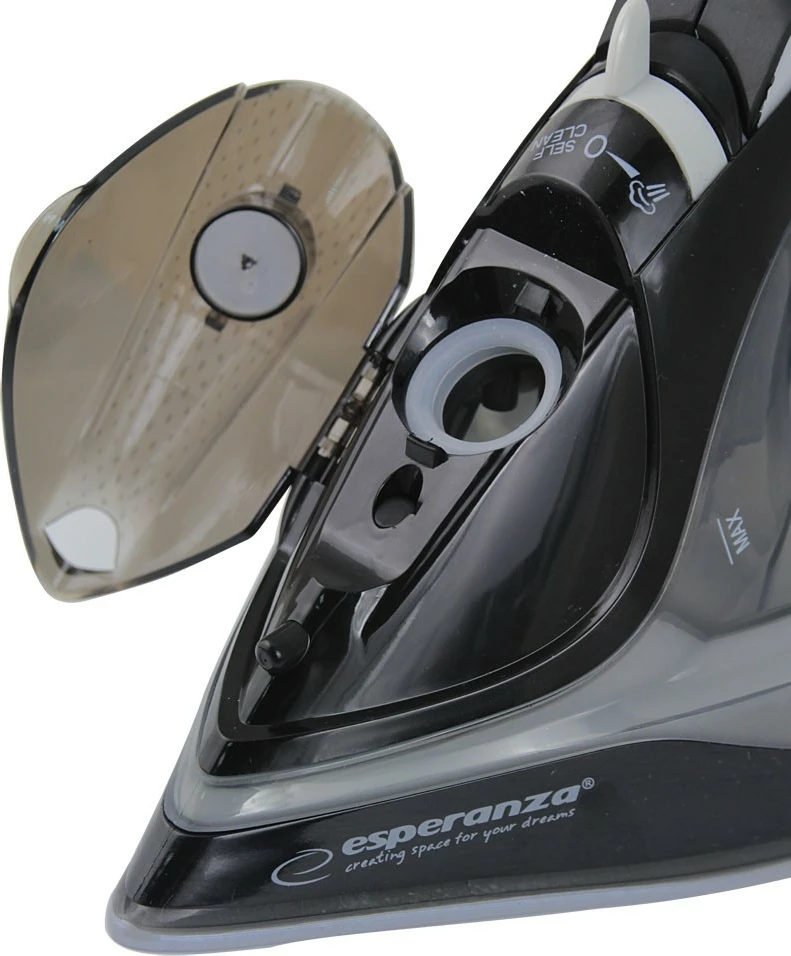 Hekur me avull wireless, Esperanza Satin, 2600 W, pllaka qeramike, depo uji 300 ml, zi/gri