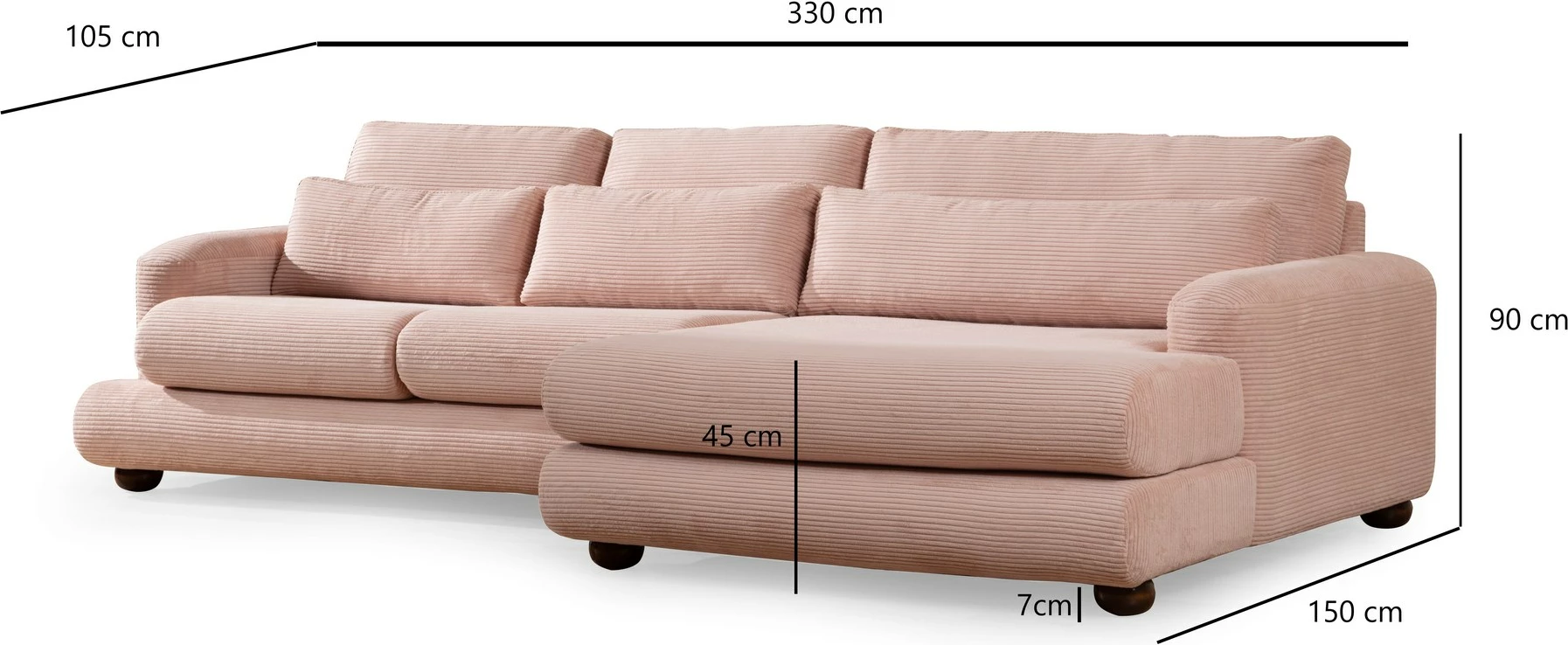 Këndare Atelier del Sofa, këndore e djathtë, ngjyrë rozë, River Corner (L2-Chl)