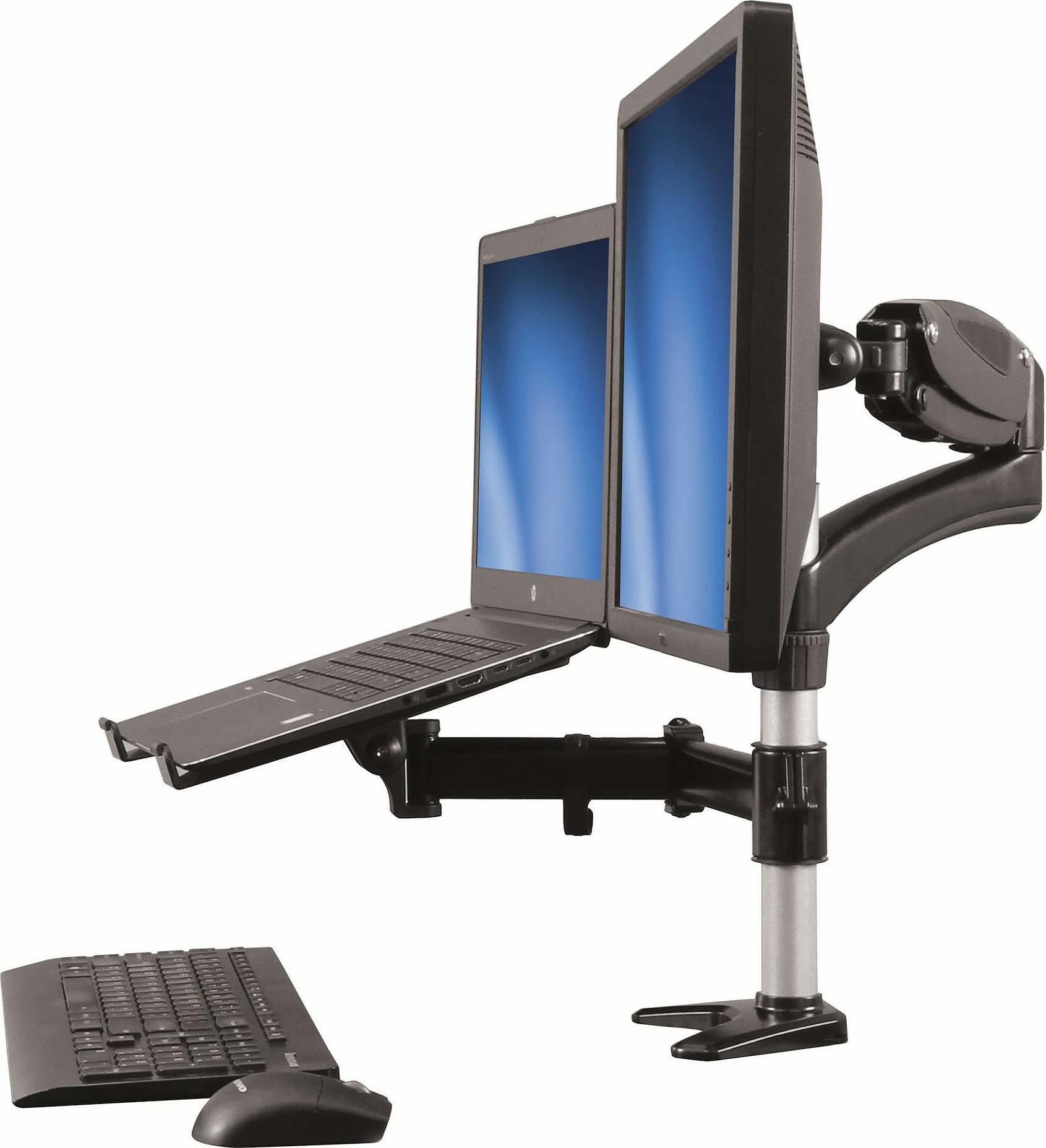 Krah monitori StarTech, clamp për tavolinë, për monitor deri 27" + mbajtës laptopi, 8 kg, alumin/zi