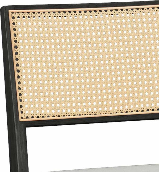 Karrige Winslow, dru gome, e zezë-pvc rattan, material-gri, set prej 2 copash