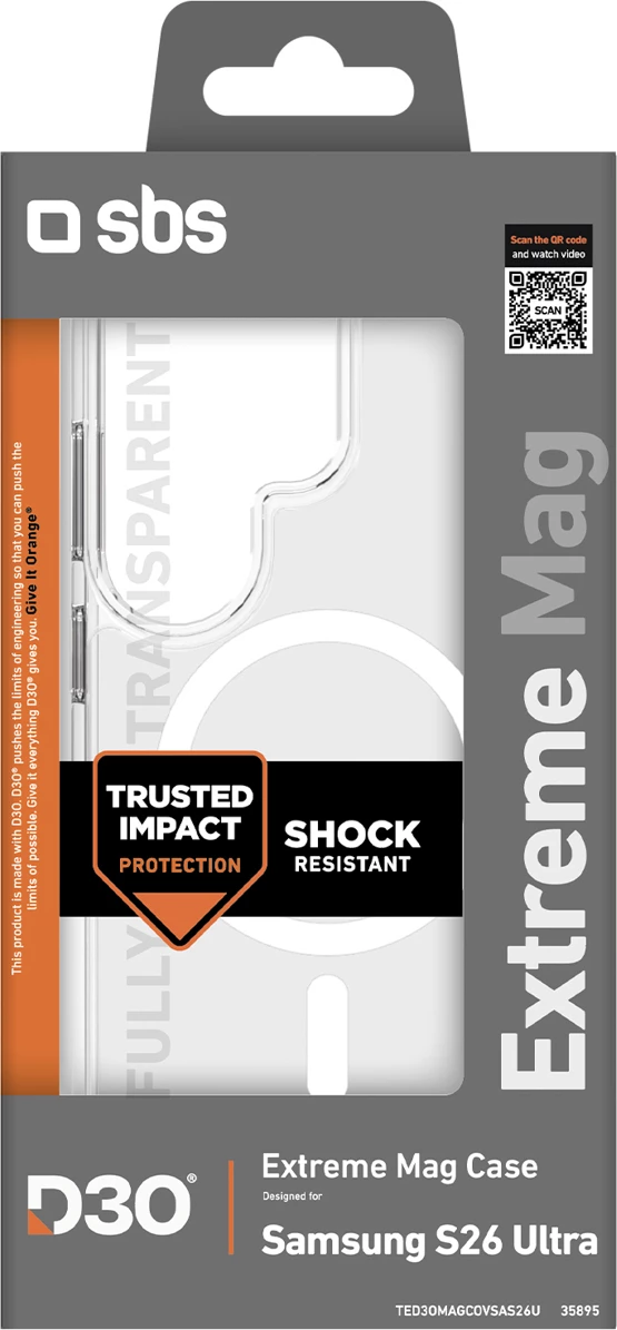 Mbështjellës SBS Extreme D3O për Samsung Galaxy S26 Ultra, kompatibil me MagSafe, D3O, transparent, në kuti