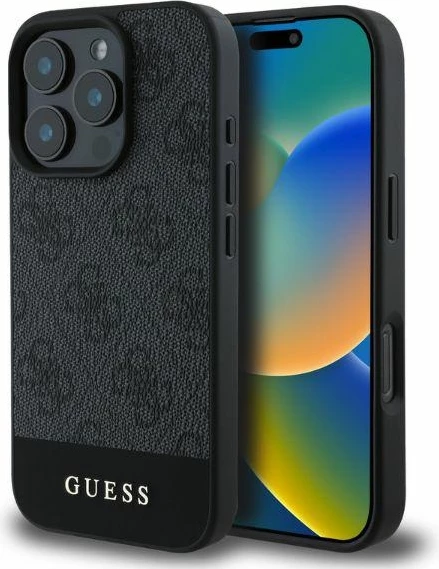 Mbështjellës Guess 4G Bottom Stripe për iPhone 16 Pro, Gri