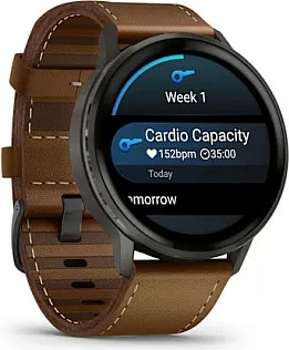 Smartwatch Garmin Venu 4 45mm, AMOLED 1.4", rrip lëkure, slate/kafe