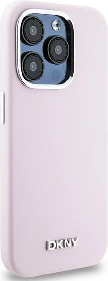 Mbështjellës DKNY Liquid Silicone Small Metal Logo MagSafe për iPhone 15 Pro, rozë