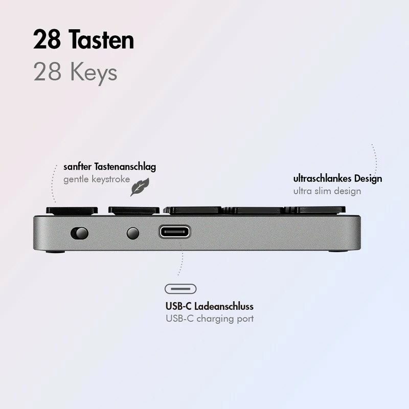 Tastierë numerike pa kabllo LogiLink ID0212, Bluetooth 5.0, 28 taste, USB-C, Argjend