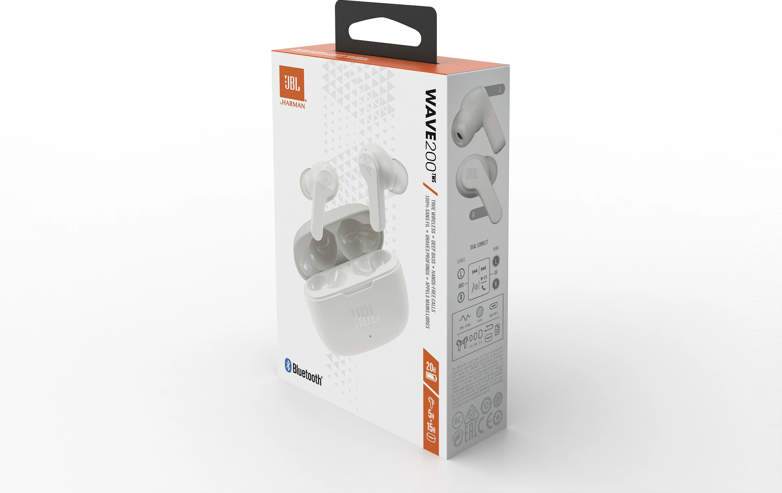 Kufje JBL Wave 200TWS, wireless TWS, Bluetooth 5.0, 20 orë, të bardha