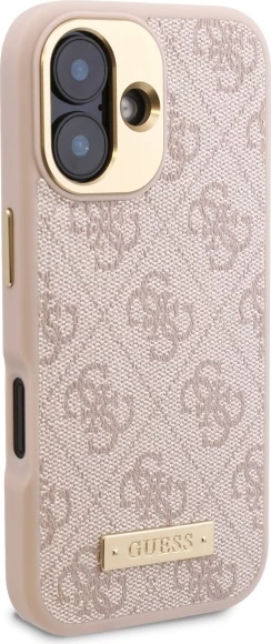 Mbështjellës Guess 4G Logo Plate MagSafe për iPhone 16 Plus, Rozë