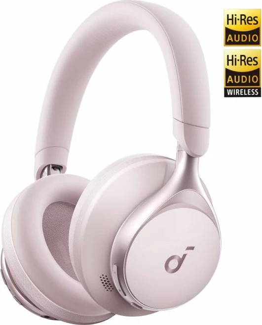 Kufje wireless Bluetooth Anker Soundcore Space One A3035G51, ANC e rregullueshme, Hi-Res LDAC, 55h/40h, pink, set me këllëf udhëtimi + kabllo AUX + kabllo USB-C