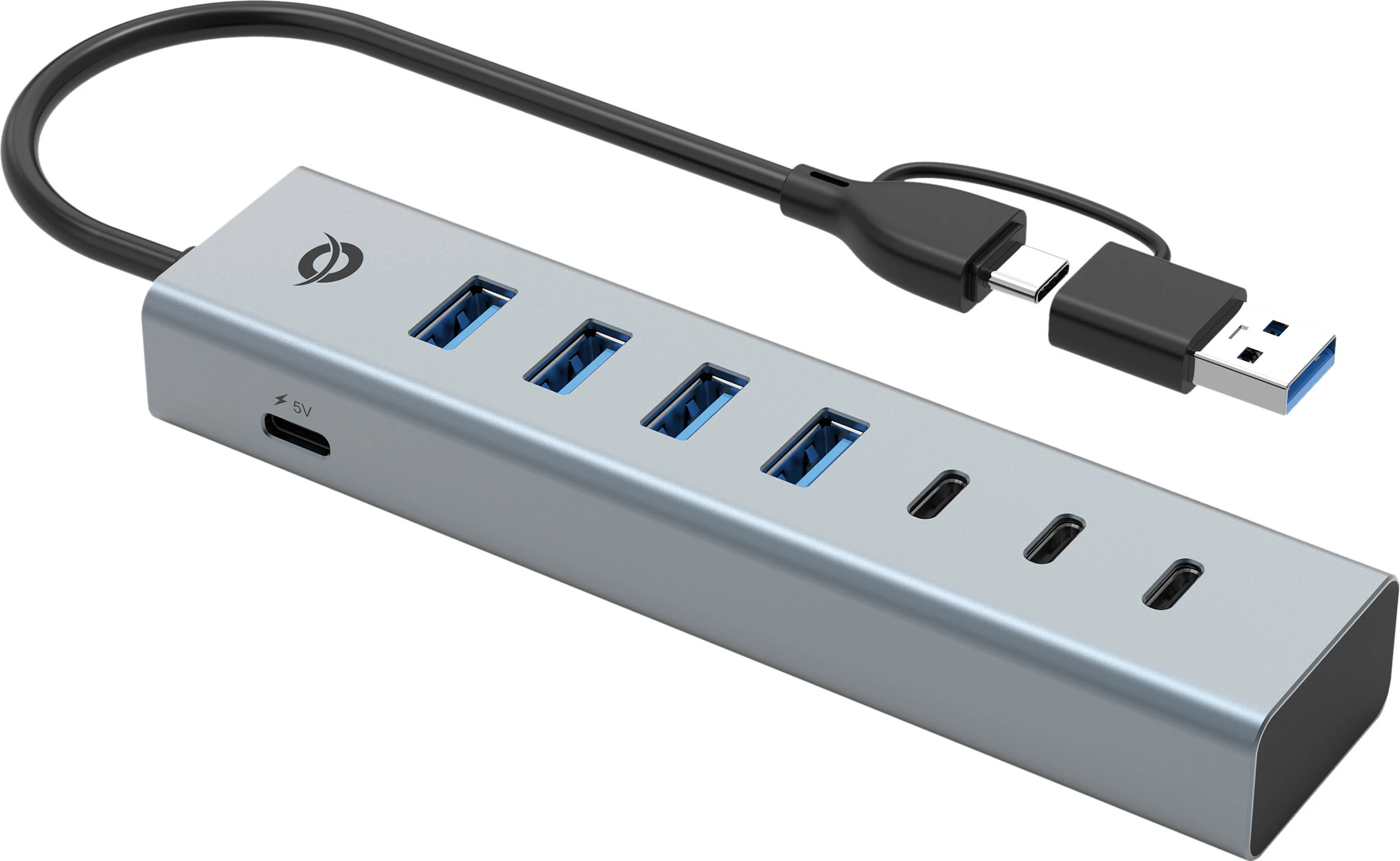 USB hub Conceptronic 7 porta, USB-A 3.0/USB-C, me përshtatës energjie, gri