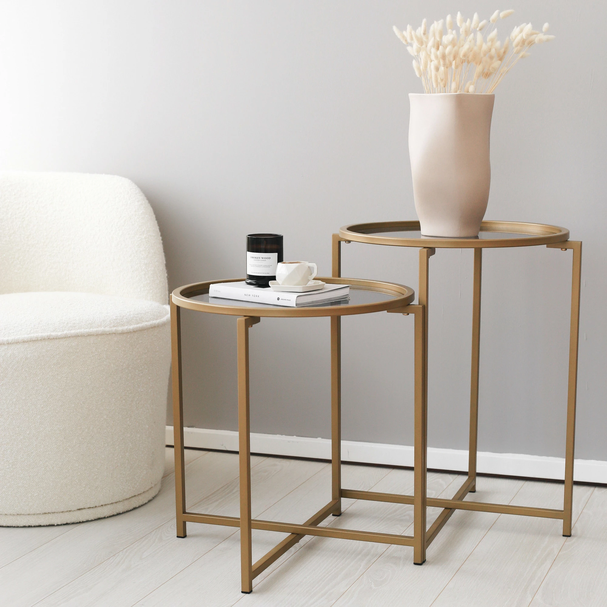 Set tavolinash kafeje Skye Decor, S406, ngjyrë ari dhe fume