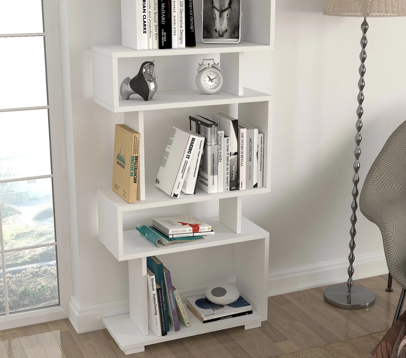 Raft librash Hanah Home, Blok, i bardhë