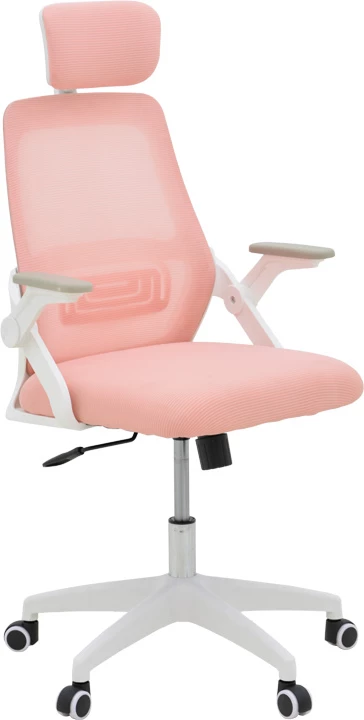 Karrige zyre Peja, material rrjetë, ngjyrë rozë, kornizë e bardhë, 58x60x107-117cm