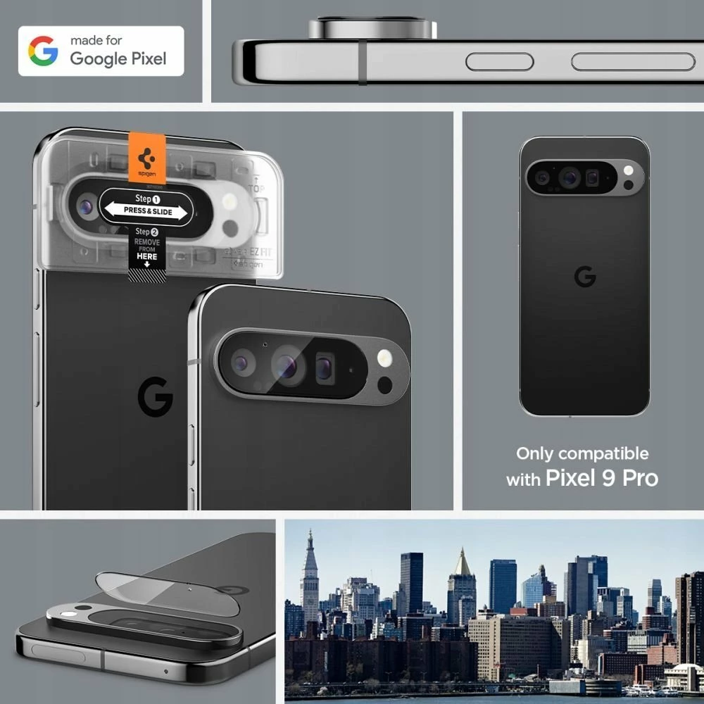 Mbrojtës kamere Spigen Optik.TR EZ Fit për Google Pixel 9 Pro, xham i kalitur 9H, 2 copë, transparent