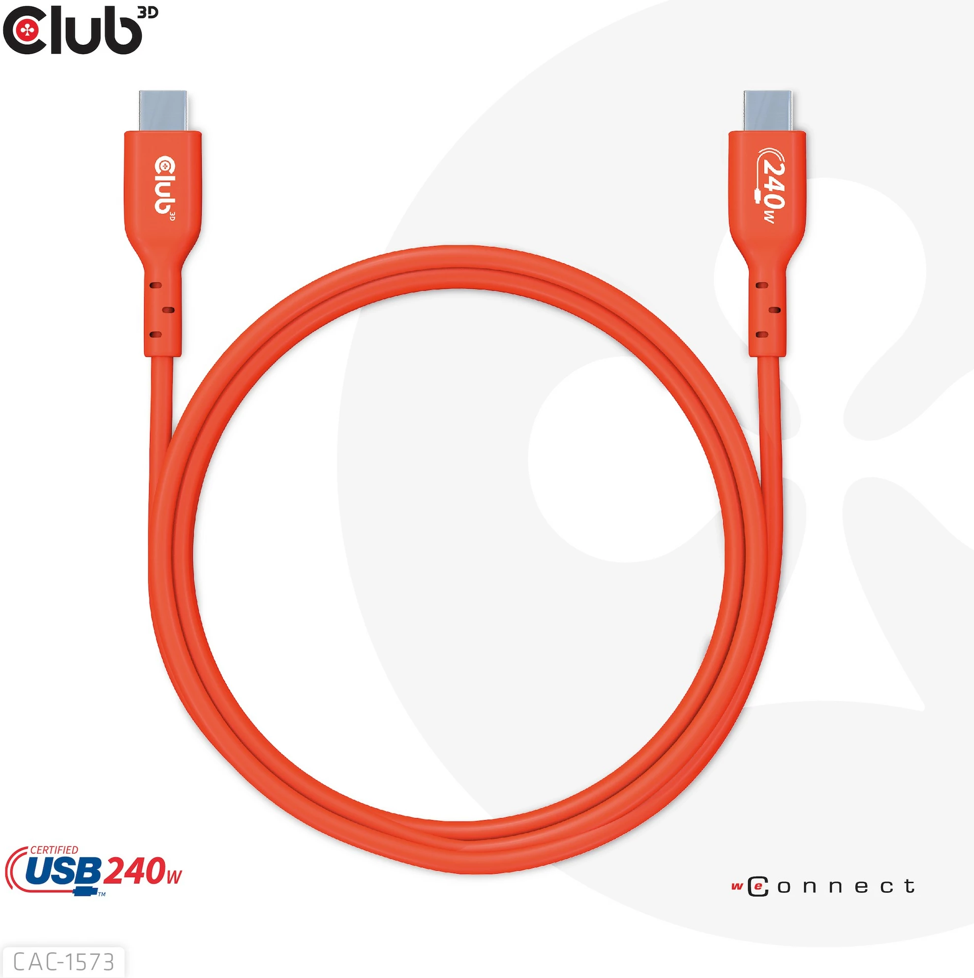 Kabllo USB C Club3D 2m, 240W, USB4 Gen 2x2, e kuqe