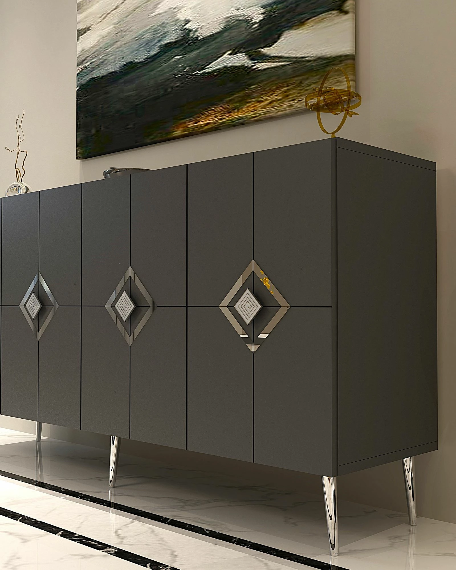 Konsol Skye Decor, ngjyrë antracit, argjend, KB150