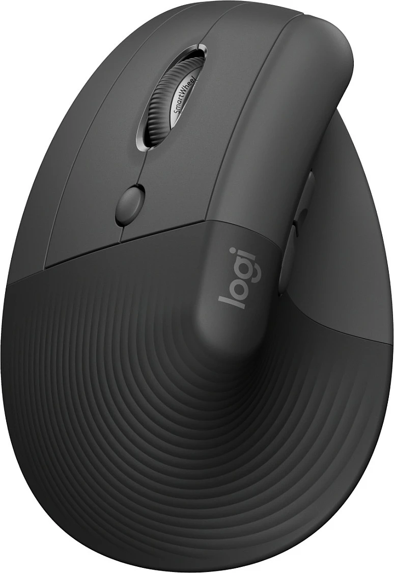 Maus Logitech Lift Vertical Ergonomic për Biznes, Majtas, Dizajn Vertikal, RF Wireless + Bluetooth, 4000 DPI, Grafit