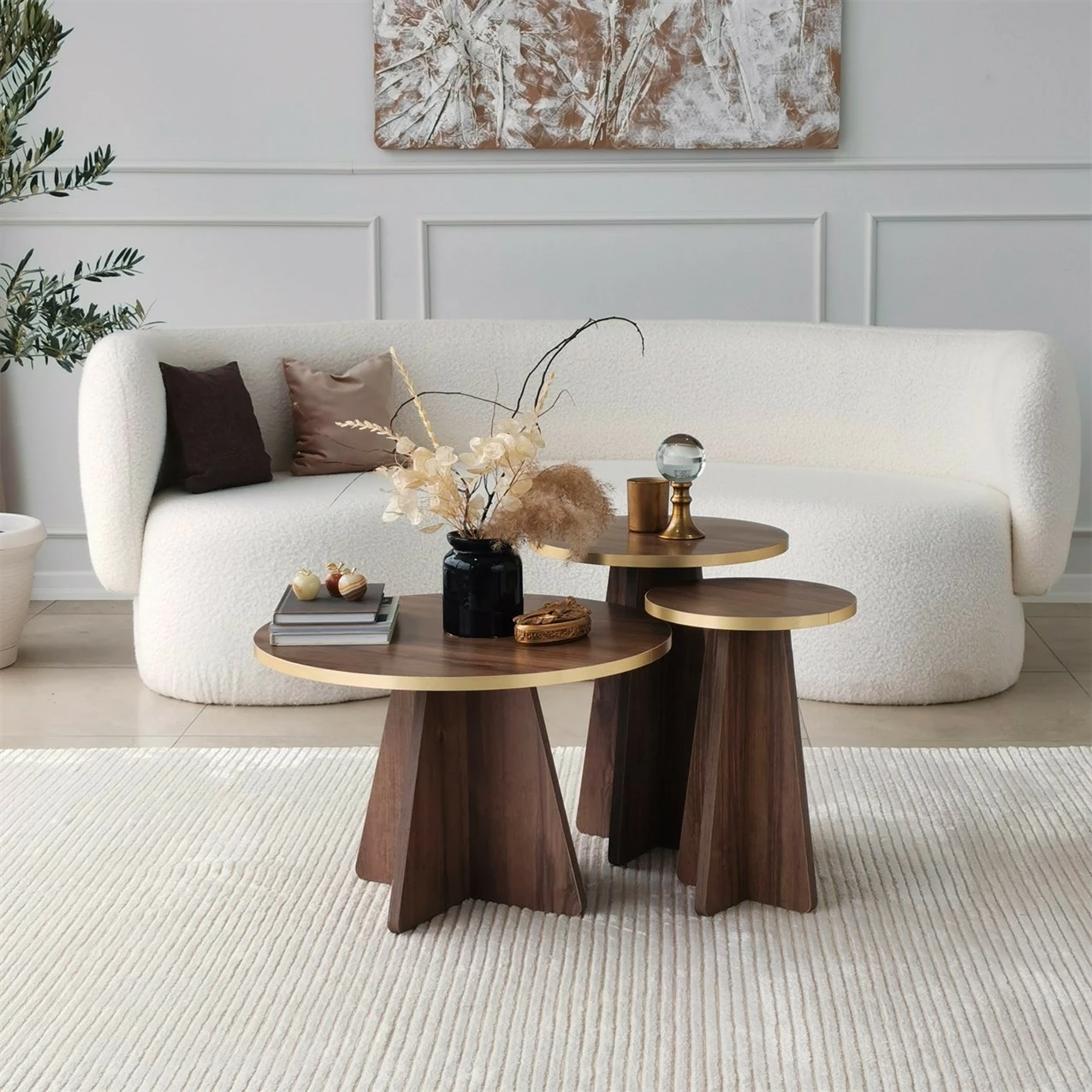 Set tavolinash kafeje Hanah Home, Mushroom 2, ngjyrë ari dhe arre