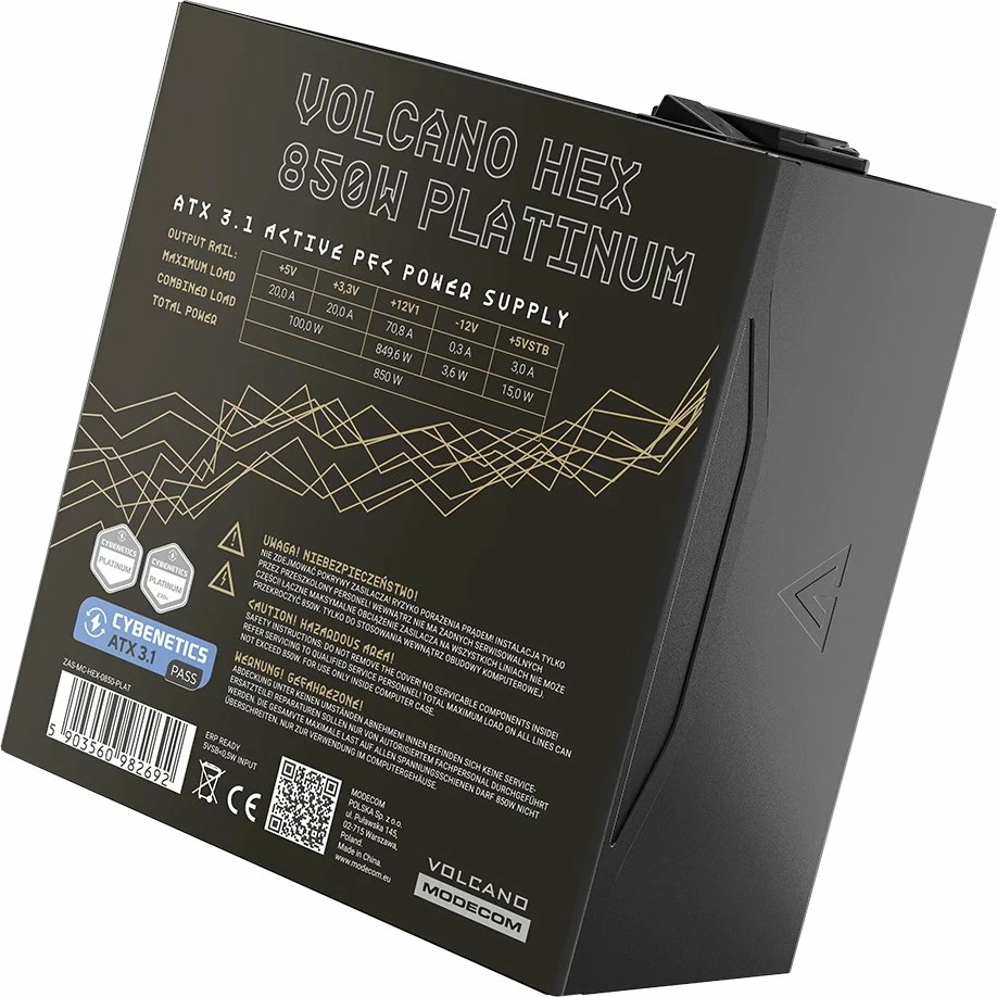 Furnizues rryme Modecom Volcano Hex ZAS-MC-HEX-0850-PLAT 850W 80 Plus Platinum, fully modular, ATX 3.1, i zi