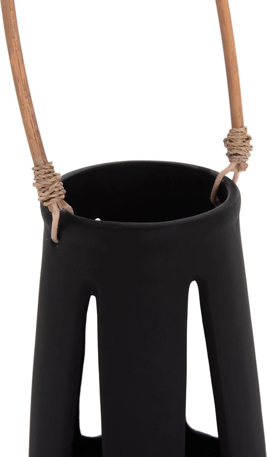 Llambë dekorative tavoline ERANTYL, fibër çimento e zezë, dorezë ratan, FH4696.01L, 17x27cm
