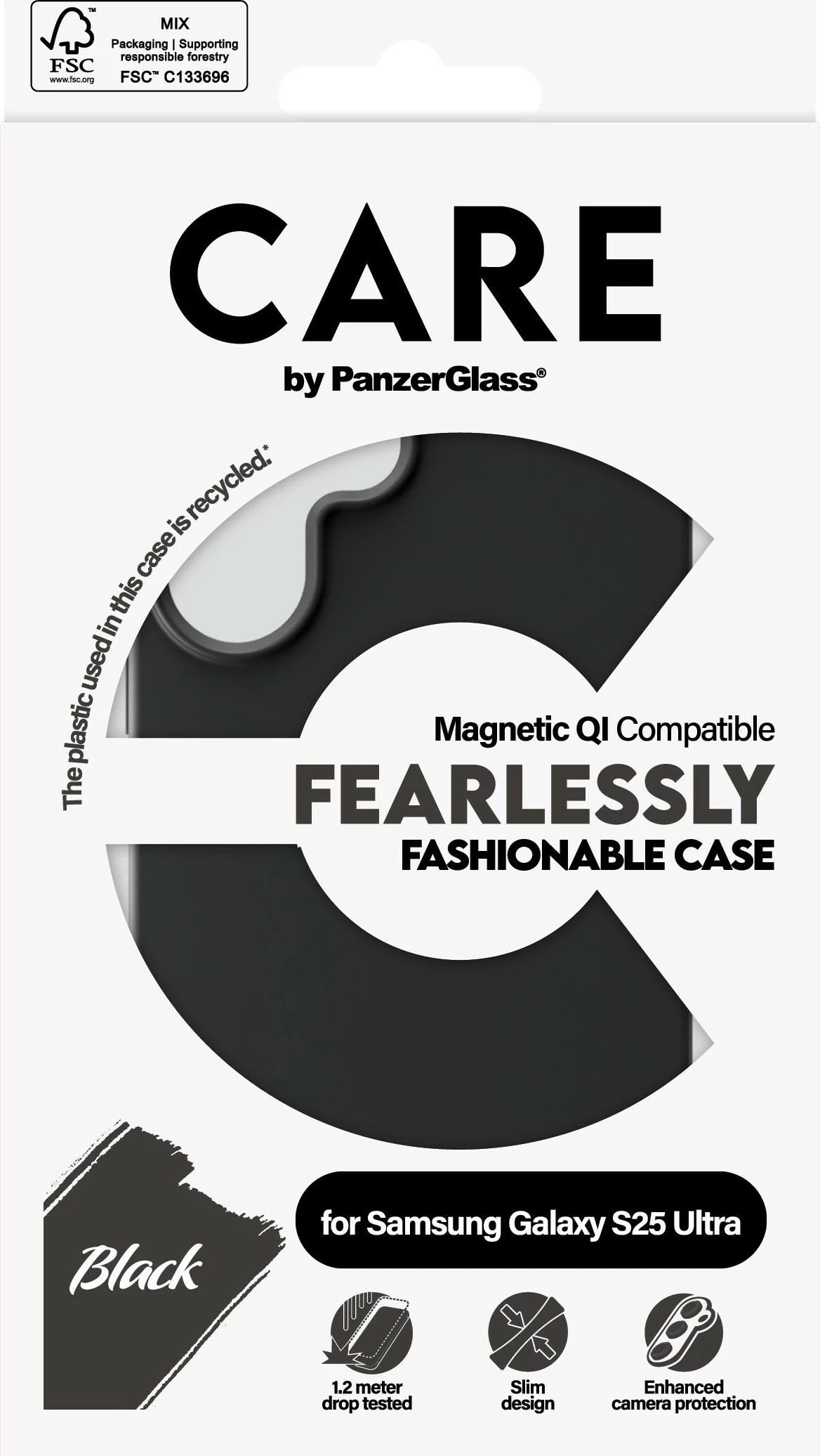 Mbështjellës PanzerGlass CARE për Samsung Galaxy S25 Ultra, silikon, i zi