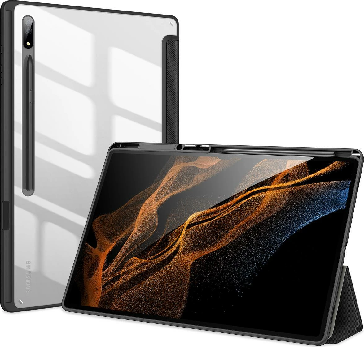 Mbështjellës rugged me kapak flip Dux Ducis Toby për Samsung Galaxy Tab S8 Ultra, me mbajtës stilusi, i zi, 1 copë