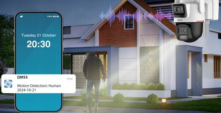 Kamerë IP Dahua IPC-PTS2649C-3E3Z-4GB20 3MP, 4G/LTE + Wi‑Fi, PT‑Dome, panel diellor + bateri 65Wh, IP66, bardhë/zezë