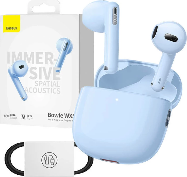 Kufje TWS, Baseus, Bowie WX5, Bluetooth 5.3, ANC, 6.5h/30h, USB-C, blu
