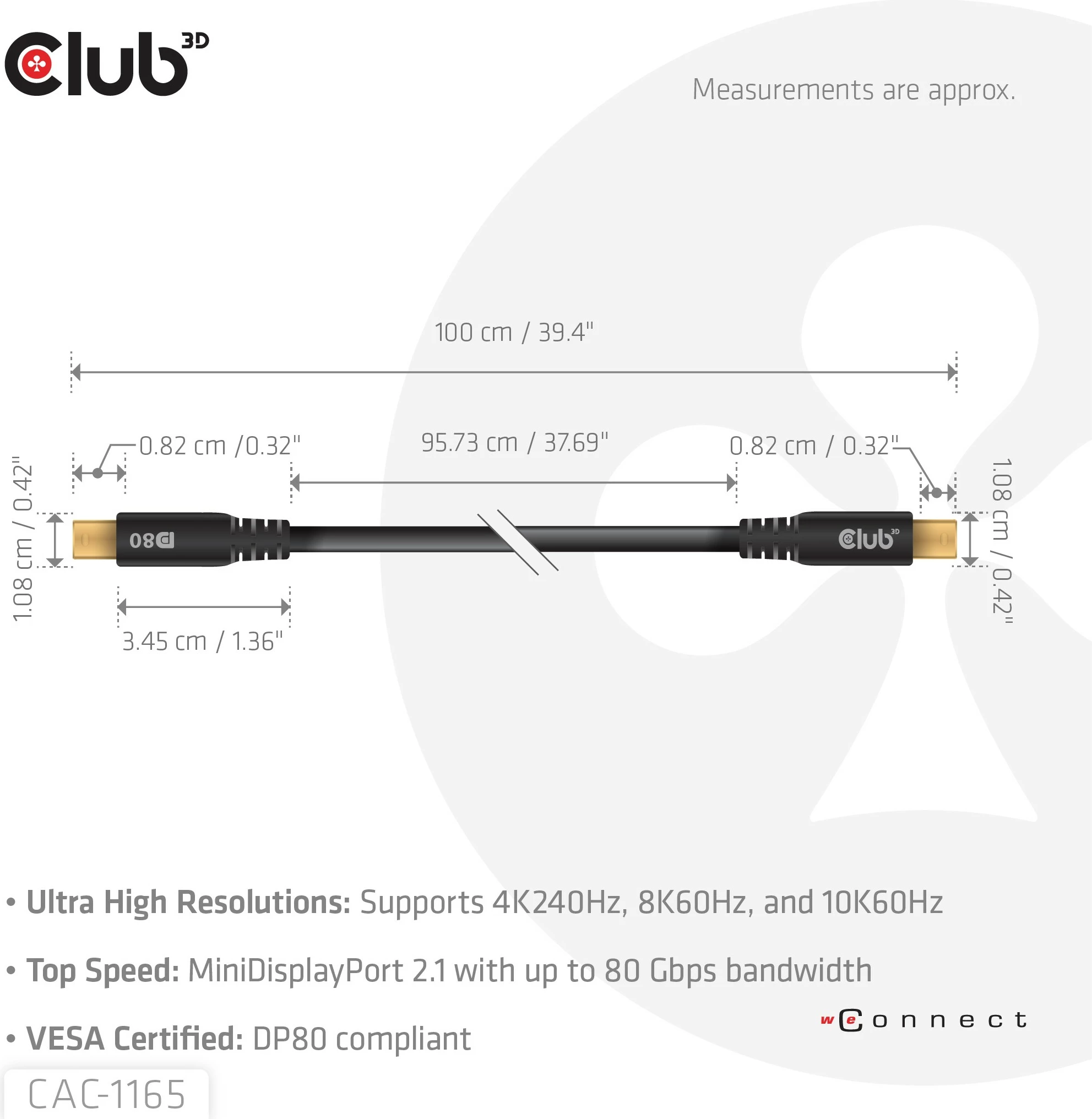 Kabllo Mini DisplayPort Club3D 1m 10K60Hz