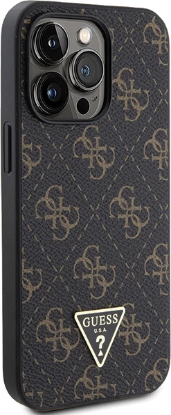 Mbështjellës Guess 4G Triangle Metal Logo për iPhone 14 Pro Max, i zi