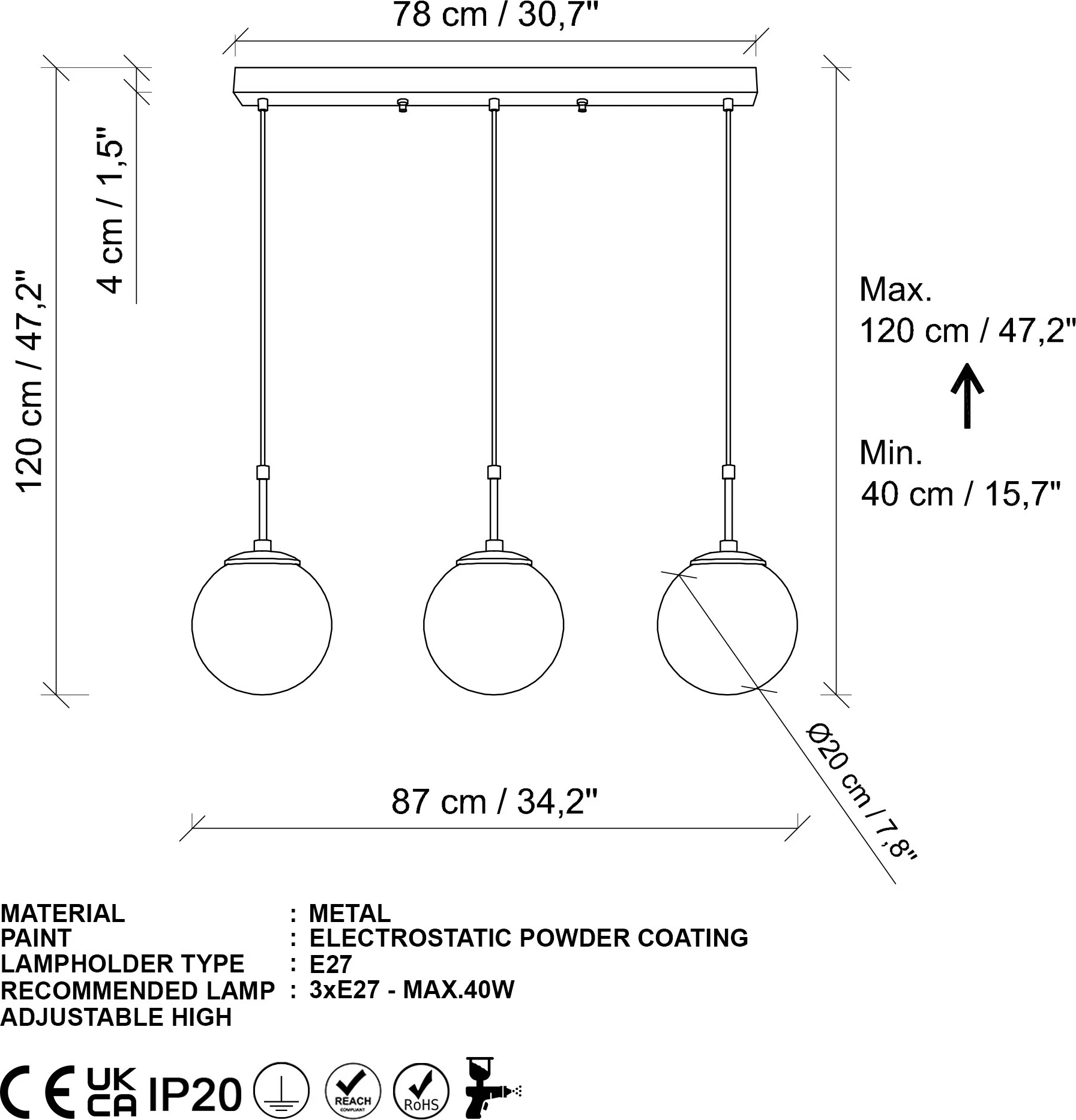 Llambë tavani Opviq Orbital, ngjyrë e zezë, 87x20x120cm