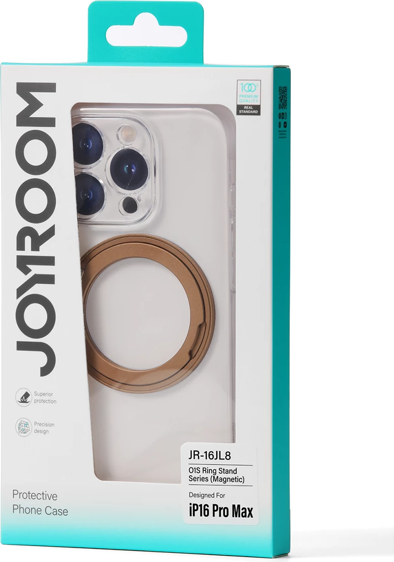 Mbështjellës Joyroom JR-16JL6 për iPhone 16 Pro, ultra i hollë 1.3 mm, magnetik MagSafe me unazë 360°/qëndrues, PC + metal, ari
