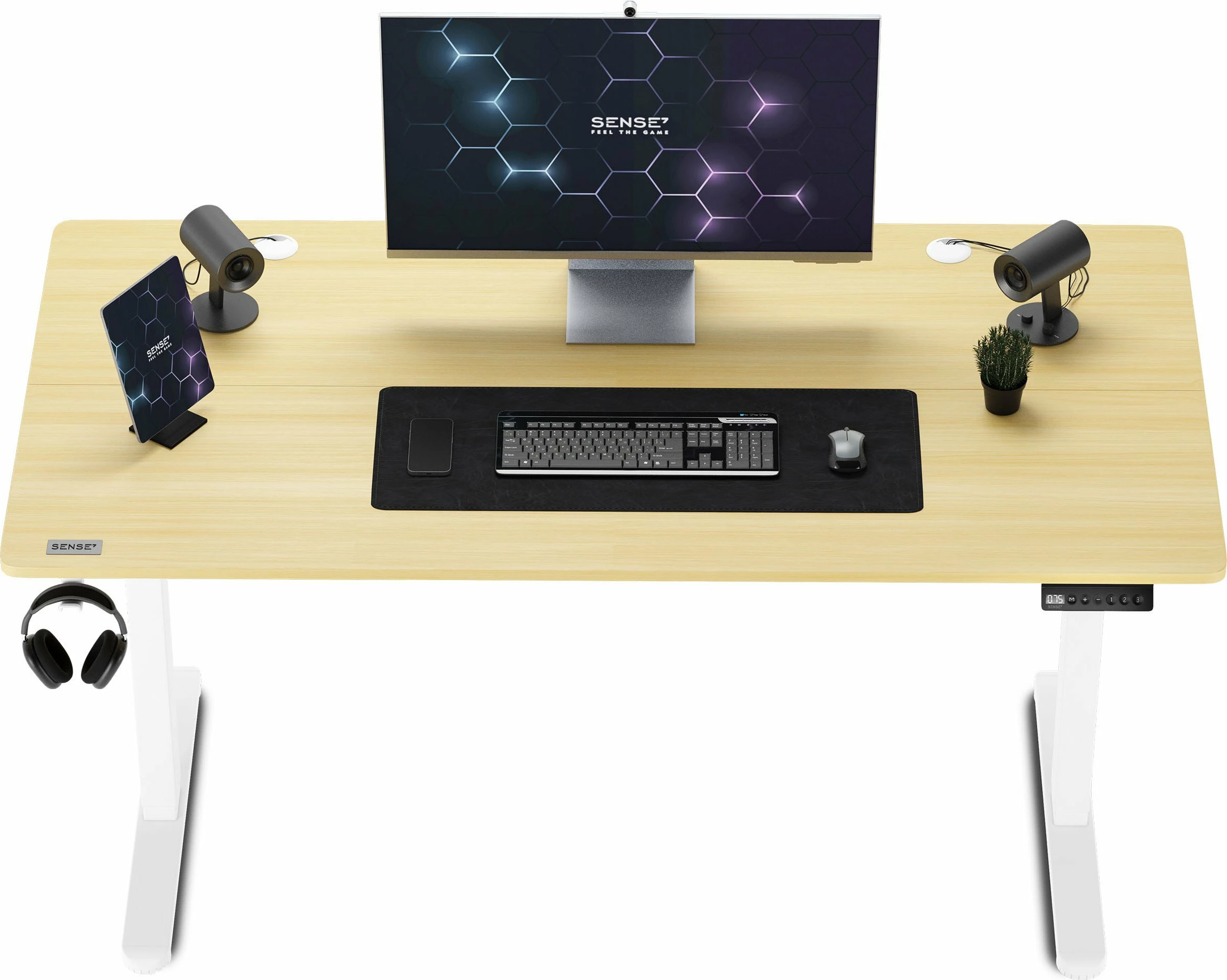 Tavolinë elektrike gaming/zyre SENSE7 NOJO 140x70 cm, rregullim lartësie 72-118 cm, pishë e bardhë