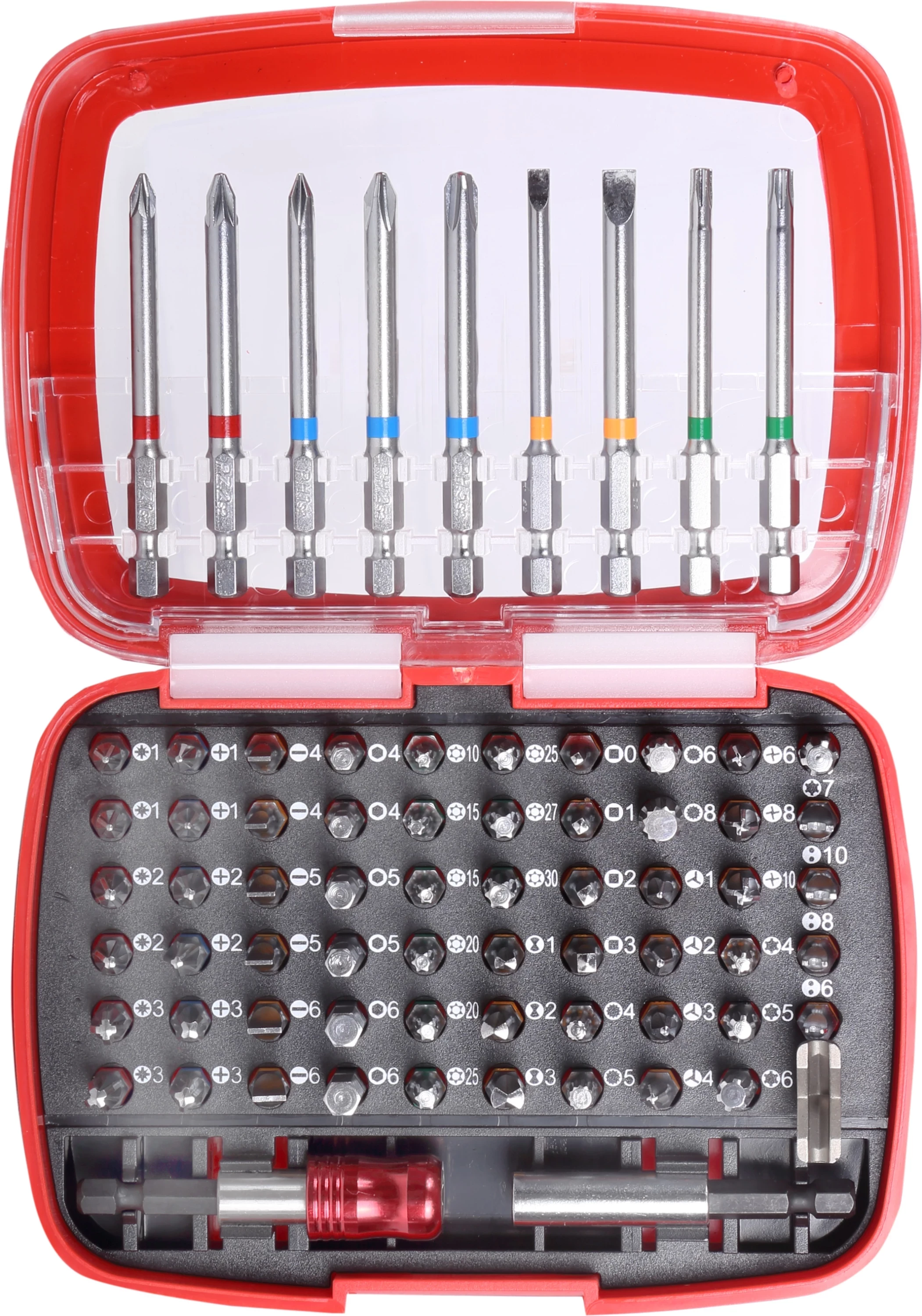 Set bitash 1/4" PROLINE 10703, 71 copë, çelik S2, mbajtës magnetik 60mm, kuti e kuqe