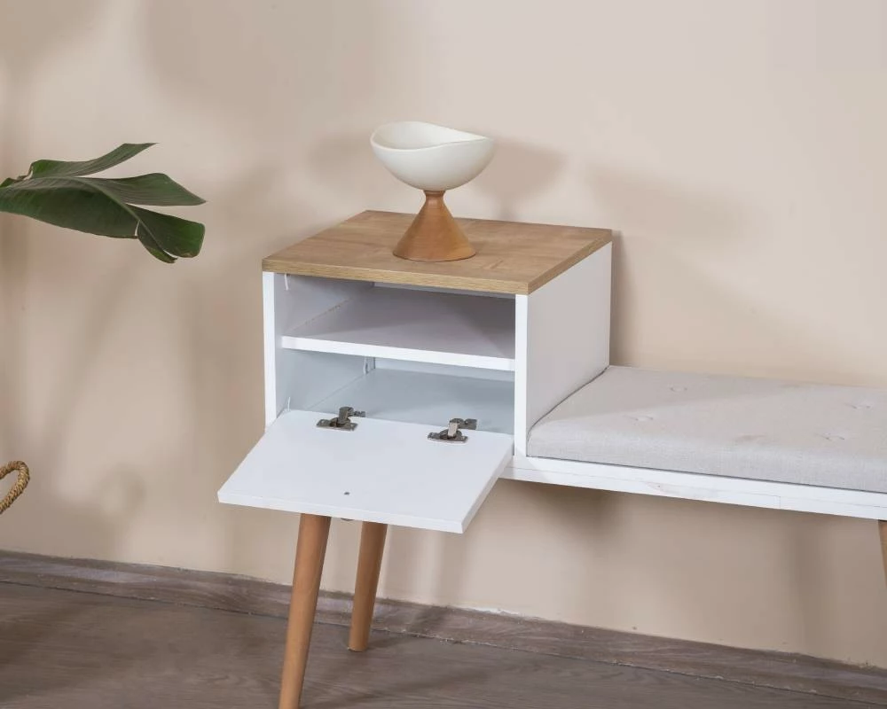 Bankë Skye Decor, bohem, e bardhë dhe lis