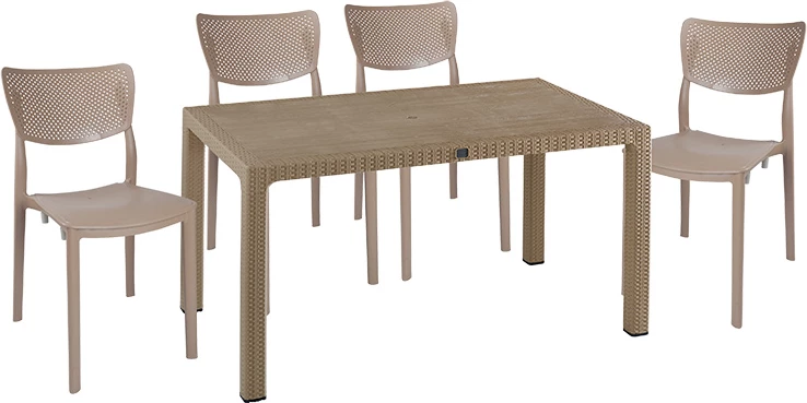 Tavolinë me karrige Explore-Ignite set 5 copë PP ngjyrë kapuçino 150x90x73.5cm