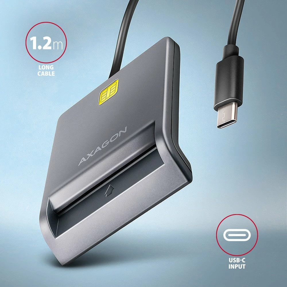 Lexues kartele identifikimi Axagon CRE-SM3TC USB-C (USB 2.0), 480 Mbps, kabllo 1.2 m, gri