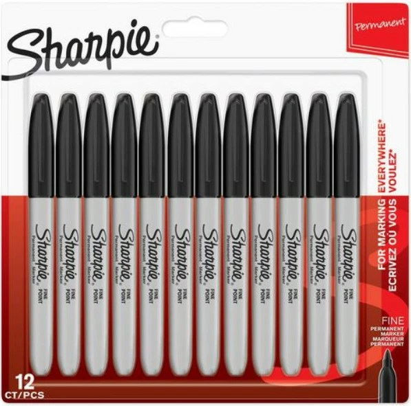 Set marker Sharpie, majë e hollë, 12 copë, e zezë