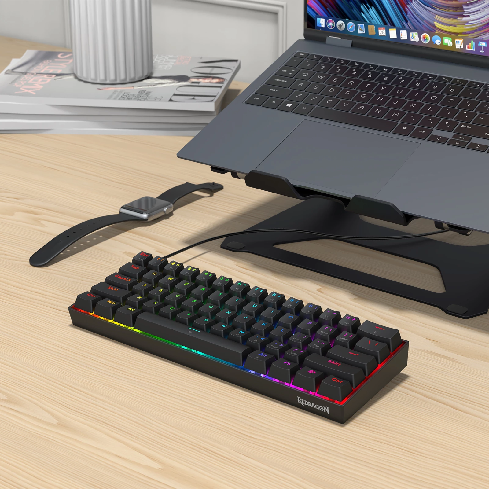 Tastierë me kabllo gaming Redragon Fizz K617RGB-M, 60% 61 taste, Hall Effect magnetike, 8000Hz, RGB, e zezë