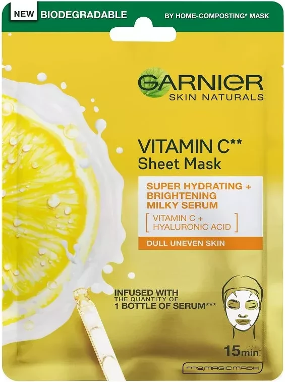 Maskë me serum qumështor për shkëlqim Garnier Skin Naturals Vitamin C, 28 gr