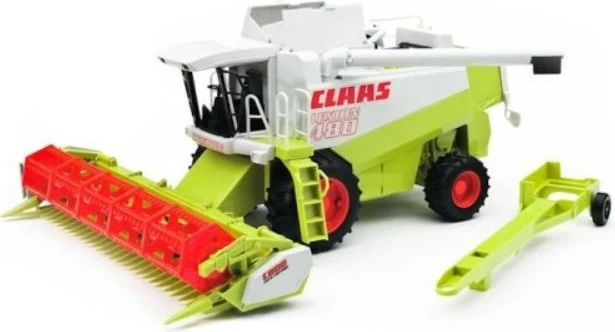 Lodër kombajnë gruri, BRUDER, BR-02120 Claas Lexion 480, shkallë 1:16, me pjesë lëvizëse dhe karrocë transporti, bardhë/jeshile/kuqe/zezë