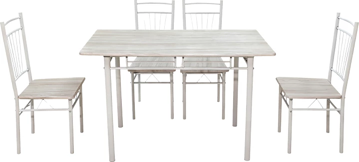 Tavolinë me karrige Roza, 5 copë, MDF sonoma, këmbë metalike të bardha, 120x65x75cm