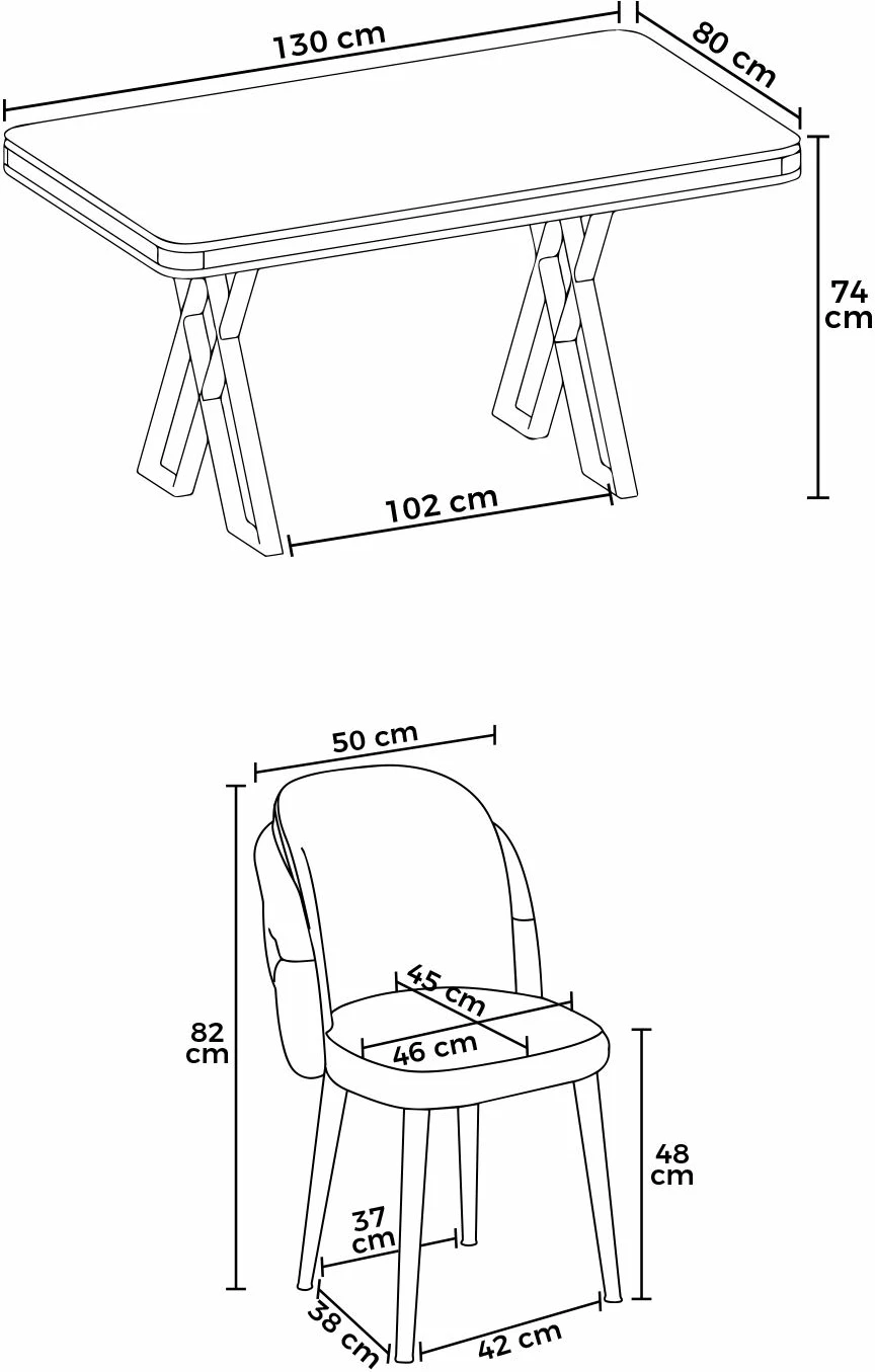 Tavolinë me karrige, 5 copë, Skye Decor Rigel, mermer i zi, krom, gri