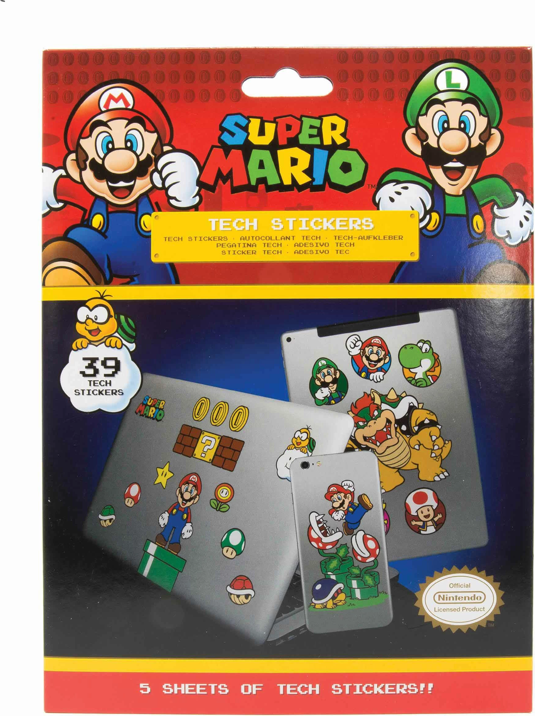 Set nalepka tech Pyramid Super Mario Mushroom Kingdom, 39 copë, 5 fletë