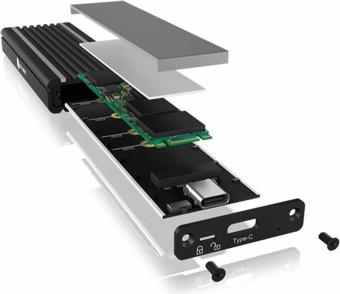 kuti ekstern për SSD M.2 NVMe ICYBOX IB-1824ML-C31, USB-C/USB-A, 10Gbps, 2230-2280, write protection, RGB, e zezë