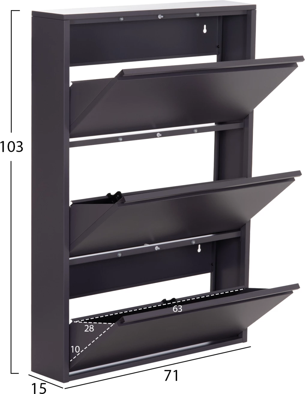 Dollap këpucësh metalik STARK, ngjyrë antracit, 3 dyer magnetike, FH6633.03, 71x15x103cm