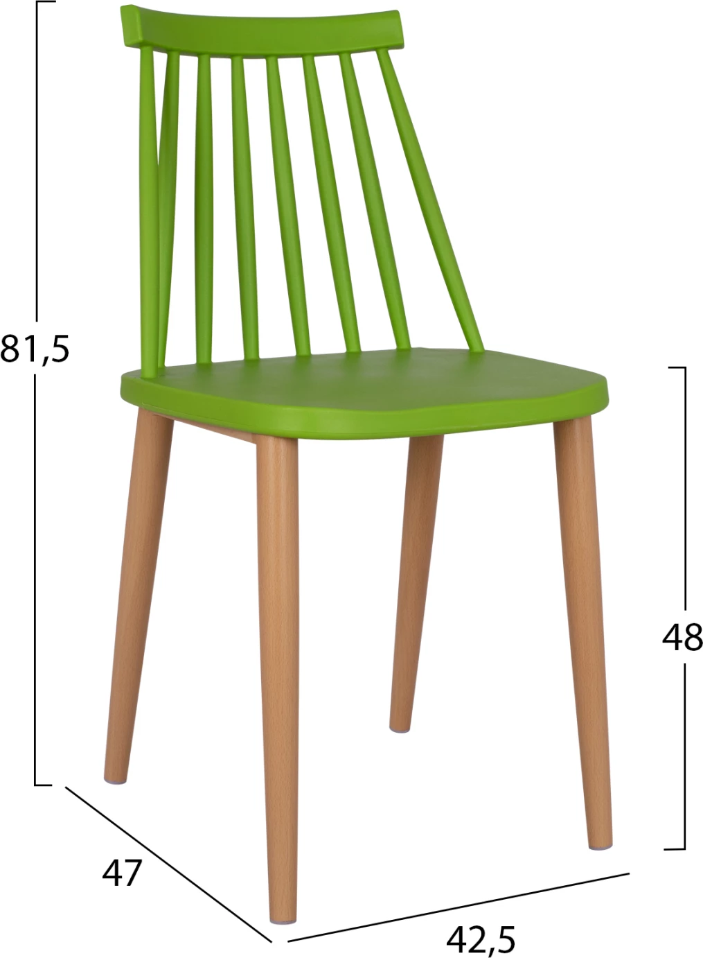 Karrige për ngrënie Vanessa, ngjyrë e gjelbër, këmbë metalike, 42,5x47x81,5cm, set prej 4 copë